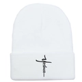 Weiße Yeshua Kreuz Stickerei Strickmütze für Winterwärme und modernen Streetstyle Mode - Weiß