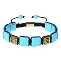 Detail of square blue stone beaded bracelet with gold cubic zirconia micro-pave accents - Turquoise