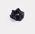 Classic black satin scrunchie with a glossy silk finish for elegant hair styling - Black