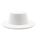 Detail shot of the clean white wool felt fedora featuring a minimalist flat top and wide brim - M(56-58cm) / White