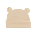 Soft cream-colored newborn knit hat with cute round mouse ears and folded brim design - Beige