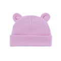 Soft pink knitted baby beanie with cute Mickey ears and a folded brim on white background - Light Purple
