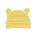 Bright yellow knitted baby beanie with cute Mickey ears, soft newborn skull cap - Yellow