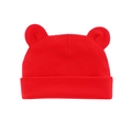 Soft red knitted baby beanie with cute bear ears and wide folded brim for newborns - Red