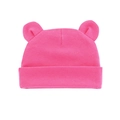 Bright pink baby knit beanie featuring cute Mickey style ears and soft textured fabric - Rose Red