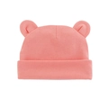 Pink infant knit beanie featuring cute 3D ears and a soft wide-cuff design for babies - Shrimp Pink