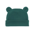 Dark green newborn beanie with cute bear ears made of soft cotton knit material - Dark Green