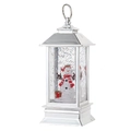 Silver Christmas lantern with snowman figure and glittering silver sequins decor - Silver Snowman