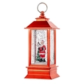 Red Christmas lantern with Santa Claus figurine and sparkling snow globe effect - Red Santa Claus
