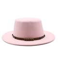 Pink flat top wool boater hat with vintage studded leather band and woven rope detailing - M (56-58cm) / Pink