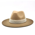 Brauner Filzhut mit breiter Krempe und elegantem weißen Perlenband für Damen und Herren - M (56-58cm) / Khaki