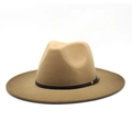 Chapeau Fedora en feutre camel à large bord avec ruban en cuir noir et clou doré - M (56-58cm) / Kaki
