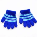 Blue knitted winter gloves for toddlers with light blue and white stripes on back - M / Blue