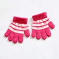 Toddler warm knit gloves in pink with white stripes and elastic cuffs for ages 1-4 - M / Sunset Red