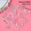 Iridescent white hollow butterfly cake toppers 12pcs set for party decoration - PVC Butterfly AB Style (12 Pcs) / AB White