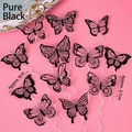 Set of 12 black butterfly cake toppers in 6cm and 4.7cm sizes on pink background - PVC Butterfly AB Style (12 Pcs) / Pure Black