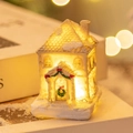Miniature white Christmas resin house with LED warm light and snowy roof decoration - White Style A-Luminous Snow Top Villa