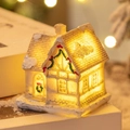 Luminous Christmas resin cottage with snow texture and festive warm LED light - White Style D-Snowy White House