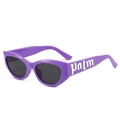 Occhiali da sole vintage viola cat eye con scritta palm gotica in argento - Montatura Viola Lenti Grigie