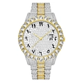 Orologio lussuoso bicolore oro e argento con quadrante e lunetta incastonati di cristalli - Bicolore (Oro e Argento)