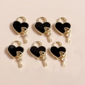 Golden heart padlock and key pendants with black enamel and rhinestones for DIY jewelry - Black