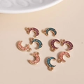 Golden alloy moon and star pendants with purple and teal enamel finish for DIY jewelry - Multicolor