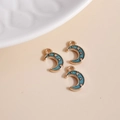 Three pieces of gold-plated crescent moon pendants with teal enamel for DIY jewelry making - Blue