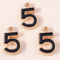 Set of 3 gold plated number 5 charms with black enamel finish for DIY jewelry making - 10pcs/Pack / Black