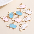 Pendentifs moutons en émail rose, bleu et blanc avec placage en alliage doré pour DIY - Multicolore