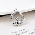 Detailed view of silver Claddagh heart charm pendant with crown for jewelry making - Claddagh (KK36) / Silver