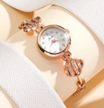 Elegant gold quartz watch with rhinestones and hollow metal bracelet for women - Rose Gold Clover