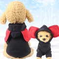 Felpa calda per cani con cappuccio con orecchie rosse e design bicolore a contrasto - S / Nero
