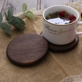 Round dark walnut wood coaster with natural grain for teacups and home decor - Black Walnut Round Flat 8.8cm