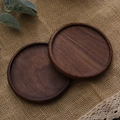 Set of two round walnut wood coasters with natural grain and recessed edges - Black Walnut Round Grooved 8.8cm