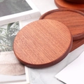 Set of round reddish-brown solid wood coasters with natural grain and polished edges - Ebony Wood Round Flat Coaster 8.8cm