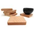 Square solid beech wood coaster set with natural grain and smooth rounded edges - Small Beech Wood Square Flat 6cm