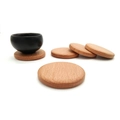 Set of five round solid wood coasters made of natural beech wood with vertical grain - Small Beech Wood Round Flat 6cm