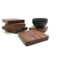 Square black walnut wood coasters set with rounded edges and natural wood grain - Small Walnut Square Flat 6cm