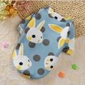 Cute light blue pet fleece sweatshirt with rabbit print and yellow contrast trim for dogs - Blue Rabbit