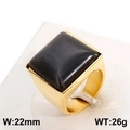 Anillo cuadrado de acero inoxidable dorado con una piedra negra efecto ojo de gato - US 6 / Estilo Dorado Negro (KR88992-K)