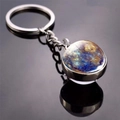 Solar system galaxy keychain with blue and gold planet nebula glass ball pendant - Blue Planet