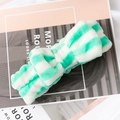 Soft coral fleece headband with green and white stripes and a large bow design - Green and White Striped