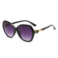 Women's black oversized sunglasses with purple gradient lenses and gold metal accents - Black Frame Smoke Gray Lens