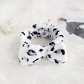 Polka dot coral fleece headband with bow design for washing face in soft white and black - Black and White Leopard Print