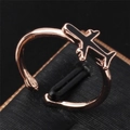 Adjustable rose gold airplane open ring with black enamel inlay for women - Adjustable Open / Airplane Rose Gold (Enamel Inlaid)