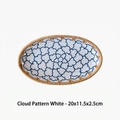 Oval ceramic plate with blue cloud pattern, vine woven rim, size 20x11.5x2.5cm - White Cloud Style