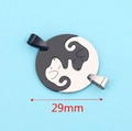 Yin Yang dog puzzle charms in black and white finish for matching necklaces, 29mm size - Round Dog / Round Dog - Silver/Black