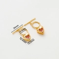 Macro detail of 14k gold-plated heart pendant with pink gemstone and toggle clasp size specs - 18K Irregular Shaped Heart OT Clasp - 2Pcs/Pack