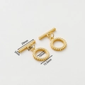 Detail of gold-plated OT toggle clasps with exact measurements of 20mm bar and 15.5mm ring - 18K Leaf Pattern Round OT Clasp - 2Pcs/Pack
