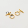 Polished 14k gold-plated OT toggle clasp showing 20mm bar and 15mm ring dimensions - 18K Irregular Round OT Clasp - 2Pcs/Pack